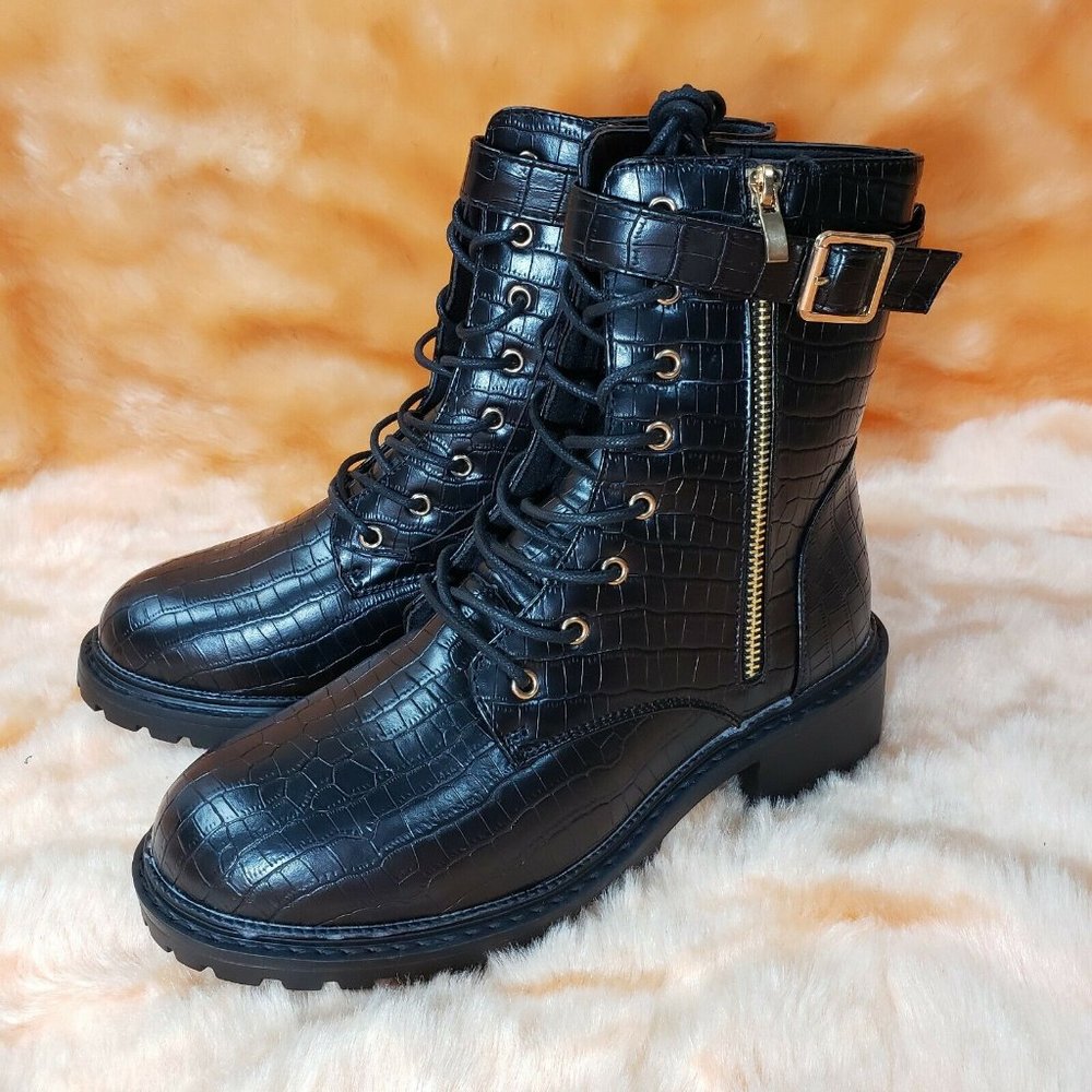 CATHERINE MALANDRINO black croco combat boots